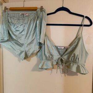 La Vie En Rose Green Satin Pajama Set